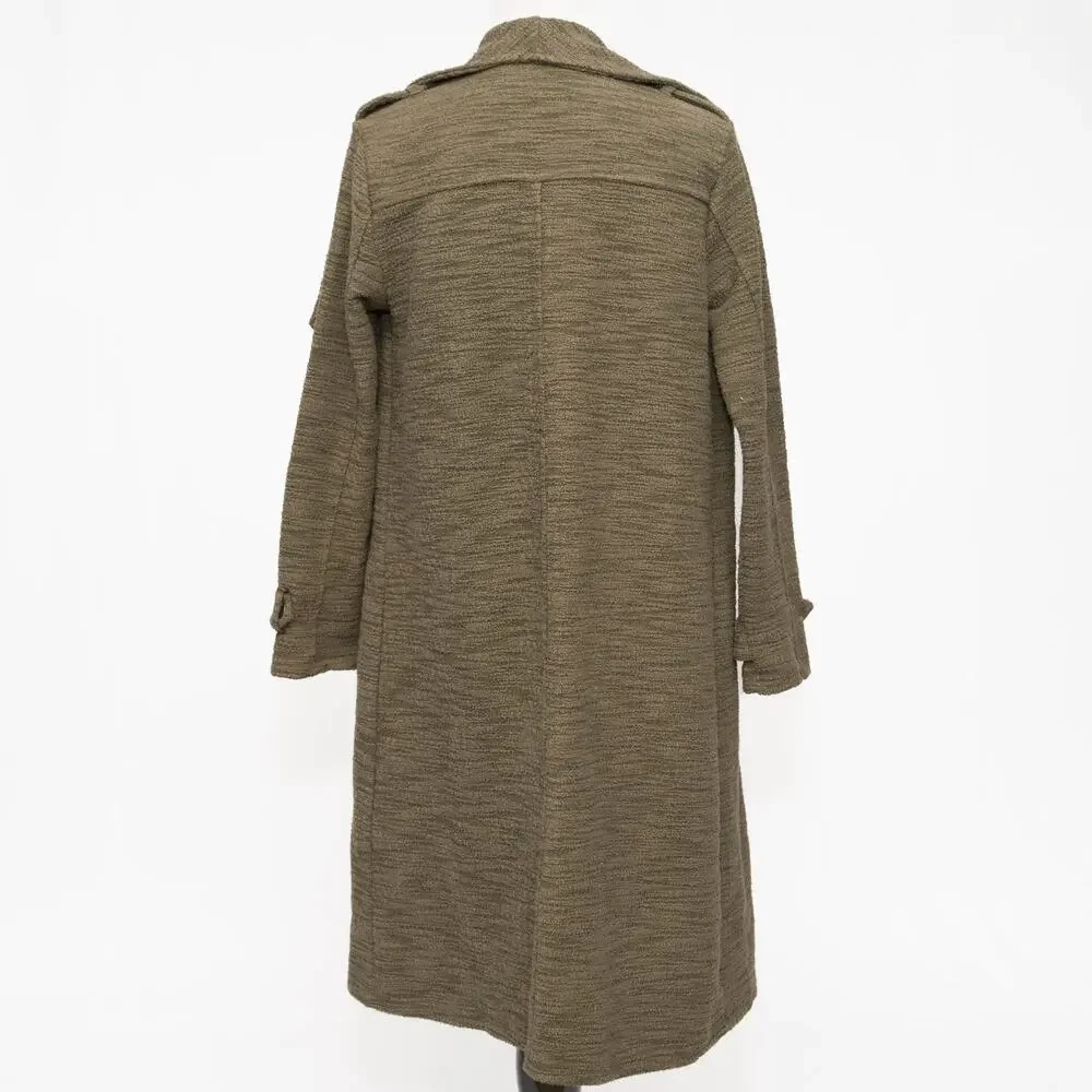 New BB Dakota Olive Green Revolution Drapey Boucle Trench Coat Size X Small